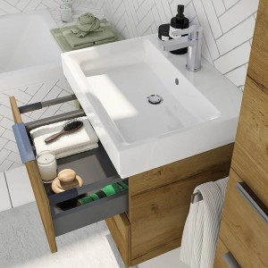 Steinkamp Waschtischunterschrank Living 2.0 mit GROHE Cube Waschbecken, Halifax Eiche Dekor.