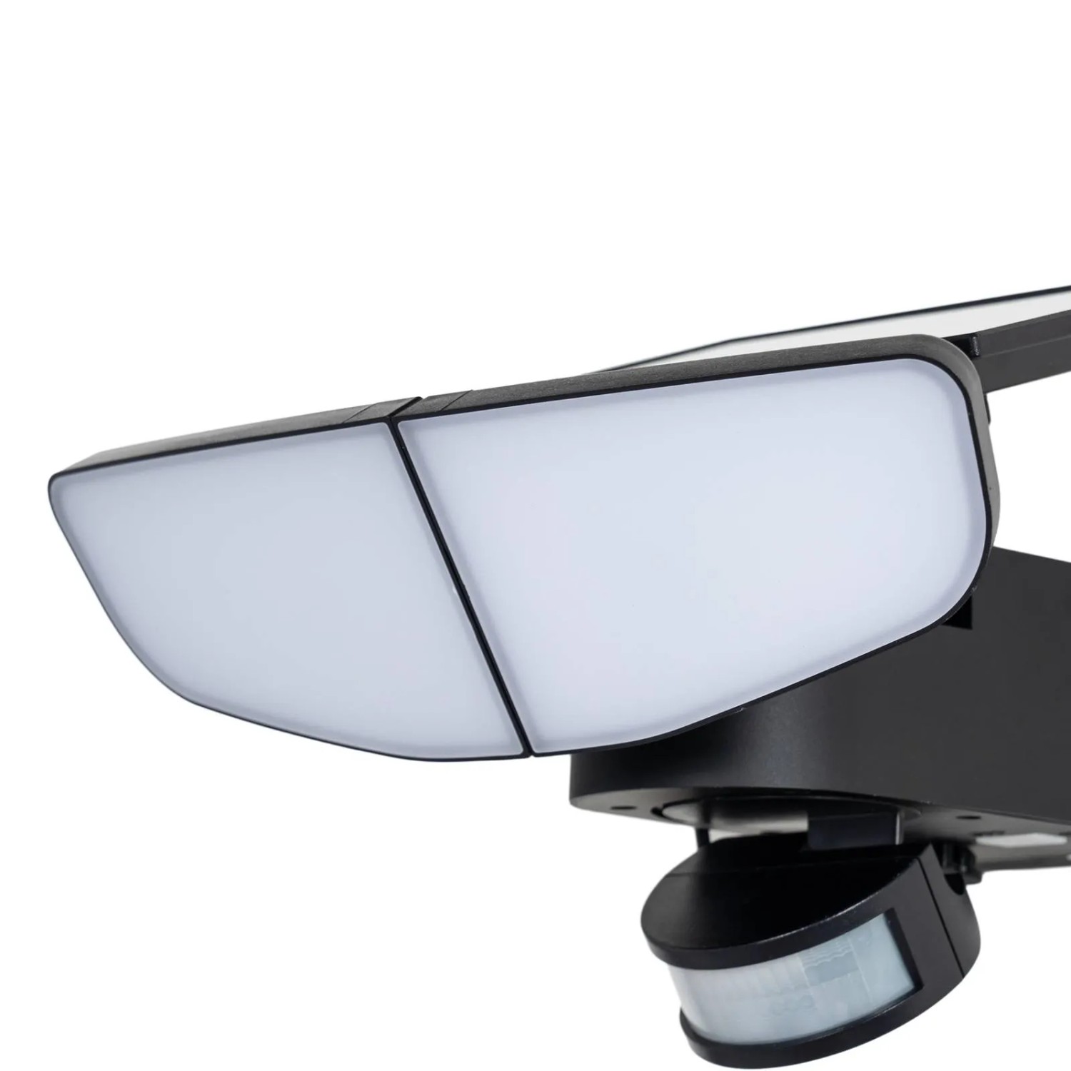 Schwarze Lindby LED Solar-Wandleuchte Naelin mit Bewegungsmelder, 2-flammig, dimmbar.