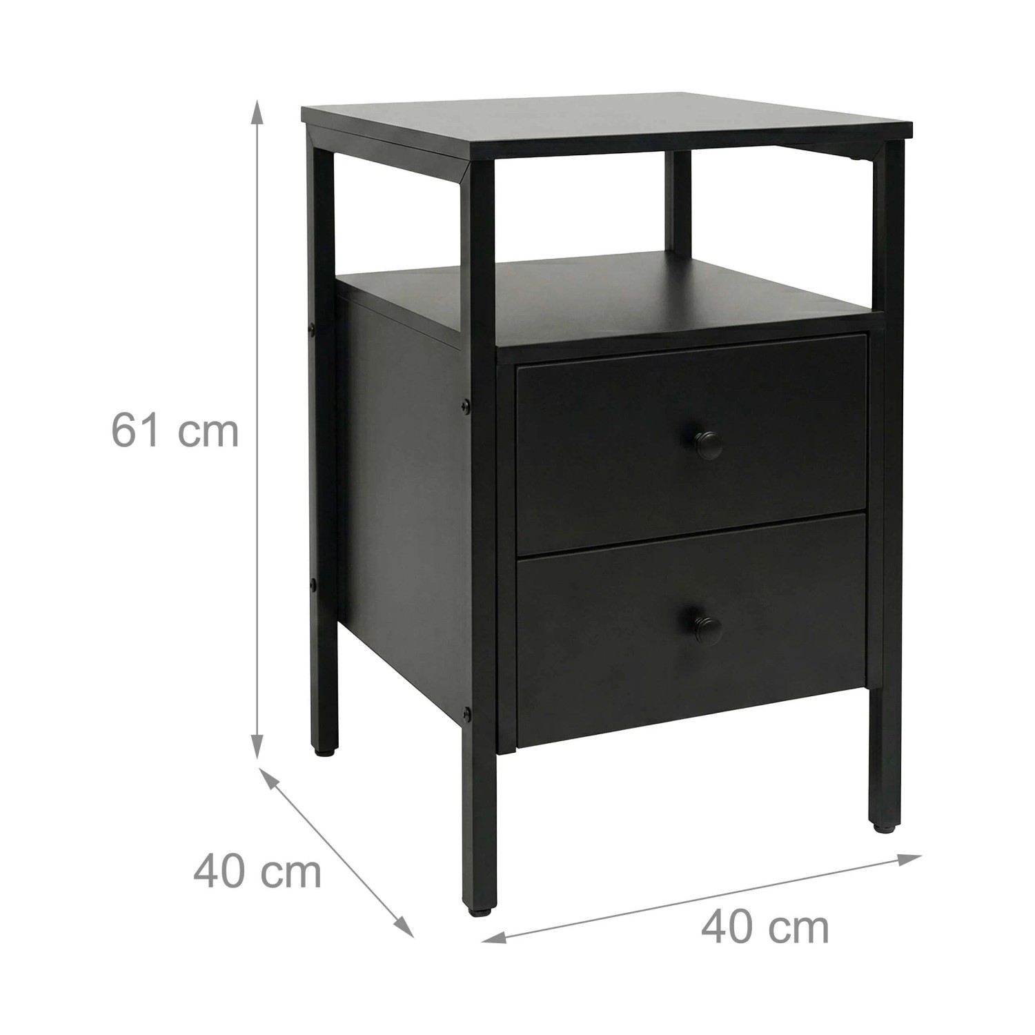 Relaxdays Nachttisch MDF Stahl Schwarz mit 2 Schubladen Höhenverstellbar 61 cm x 40 cm x 40 cm_4
