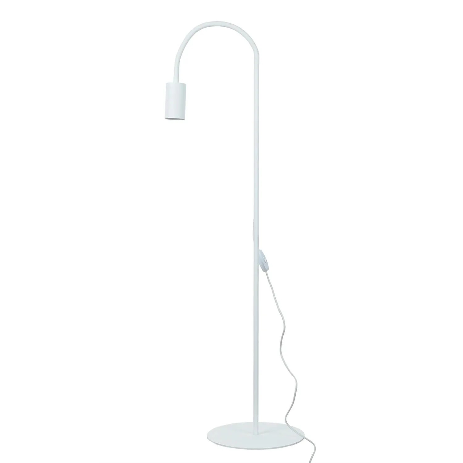 Weiße Design-Stehlampe mit Schwanenhals, 153 cm hoch, aus Metall. Für GU10 Leuchtmittel.
