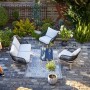 4-teiliges Lounge-Set Edna mit Seilbespannung in Anthrazit und beigen Auflagen für Garten oder Terrasse.