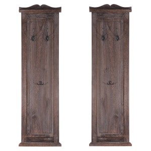BERLINLODGE Garderobe 2er-Set 109x28x5,5cm Wandhaken Holz Braun Shabby