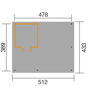 Grundriss Weka Einzelcarport 607 mit Geräteraum, Maße: 512x389 cm, Pfostenpositionen
