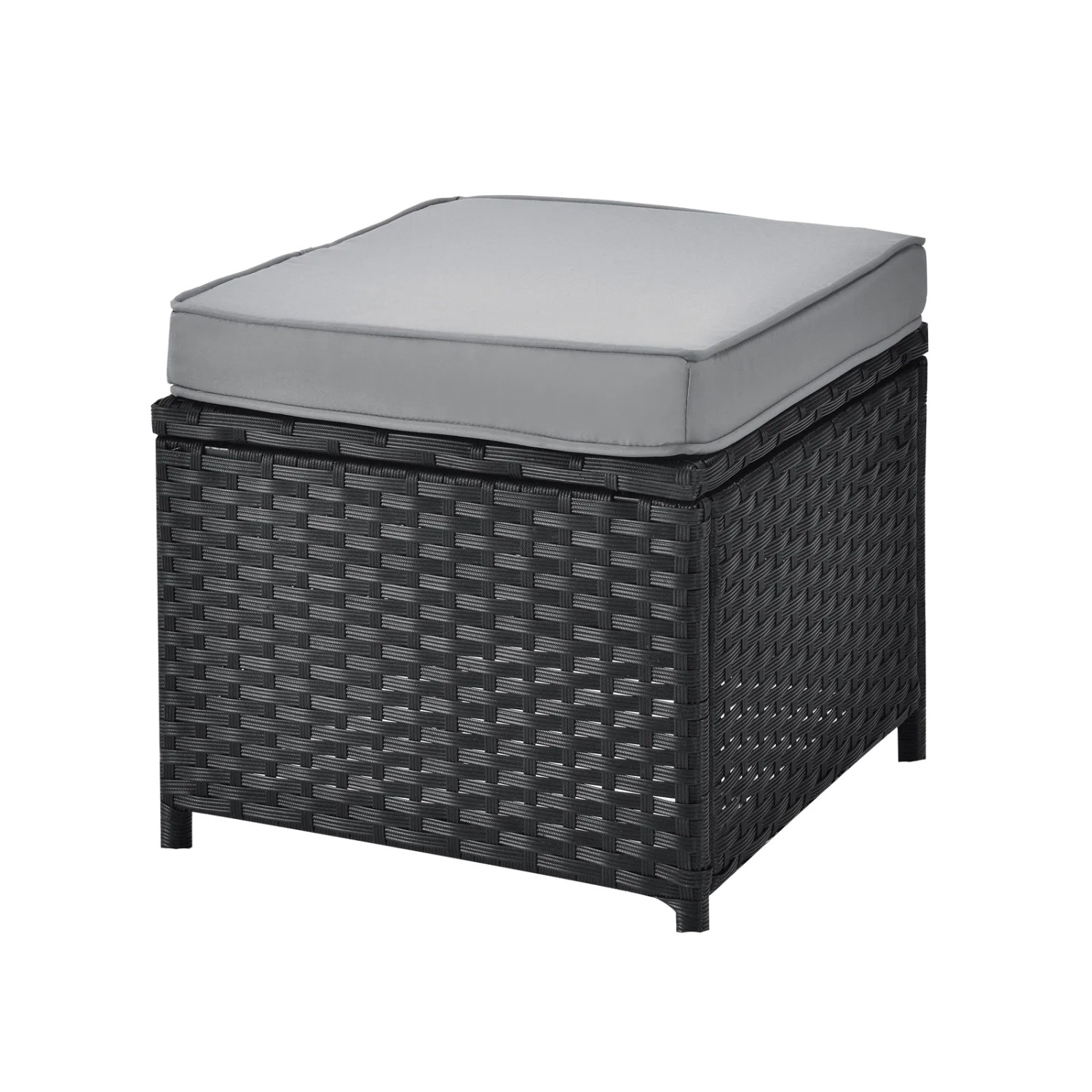 Svita Monroe Hocker, Teil des Garten-Lounge Sets, Polyrattan schwarz mit grauem Kissen.