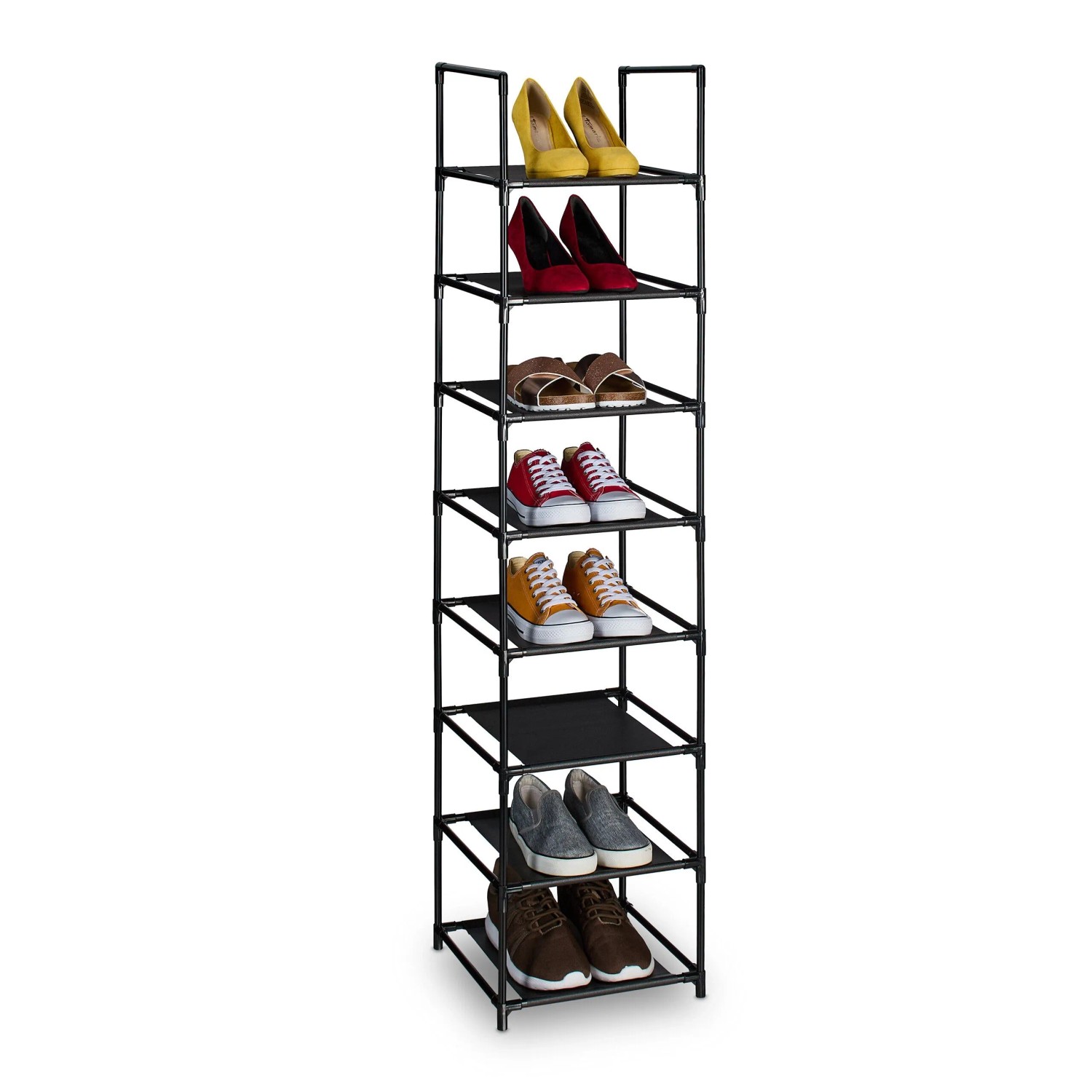 Relaxdays Schuhregal Stahl Vlies PP Schwarz Grau Schmal 8 Ebenen 140 cm x 33 cm x 33 cm 1,1 kg