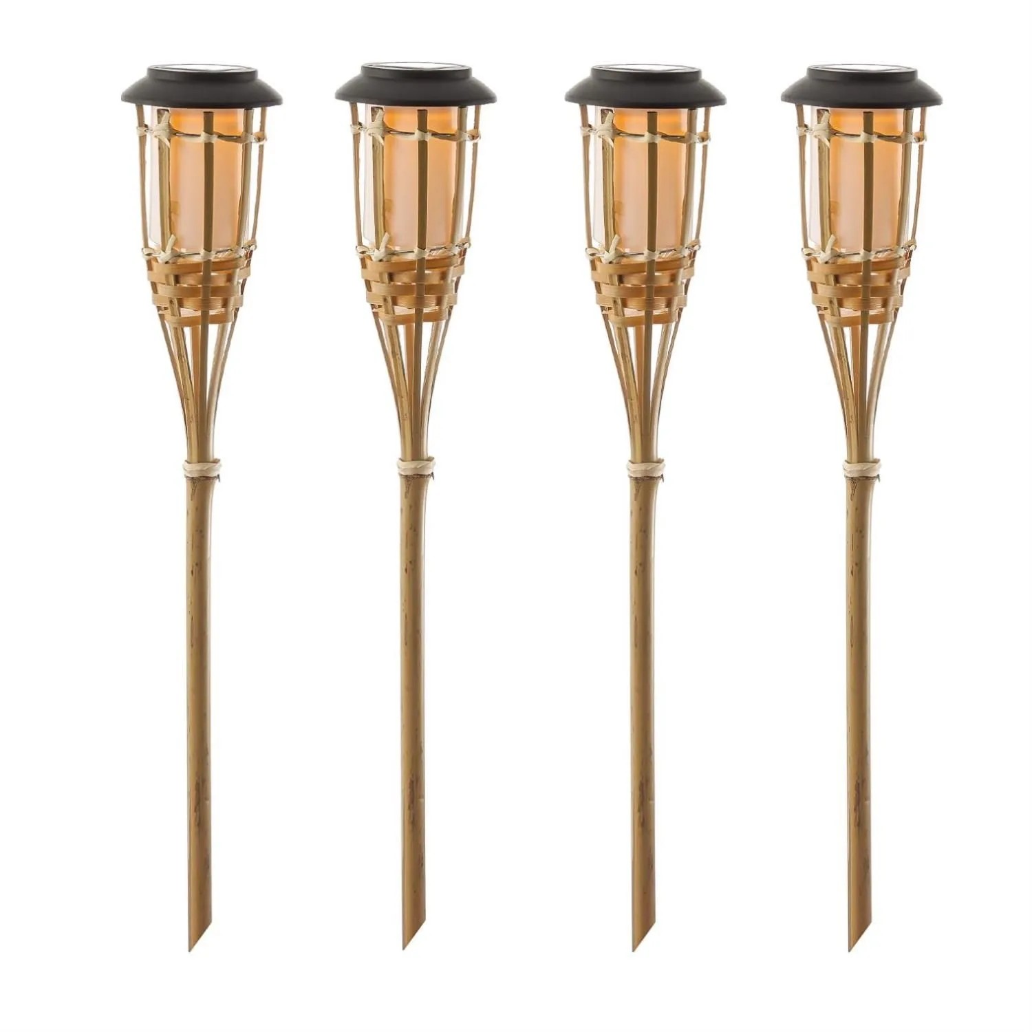 Marelida LED Solar Gartenfackel Bambus Solarfackel Terrasse Gartenbeleuchtung 60cm 4St