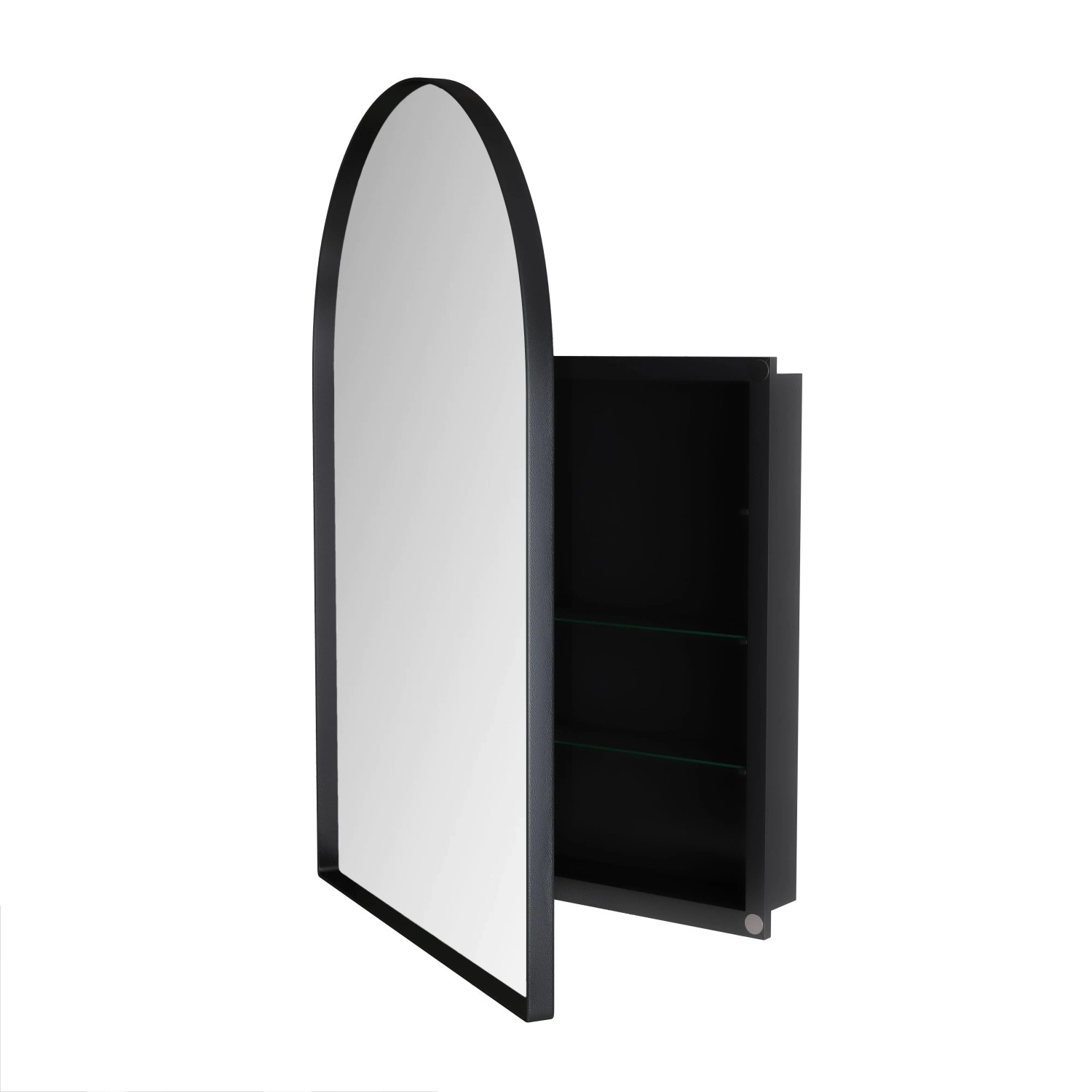 Spiegelschrank Schwarz 91x61x12 cm mit Metallrahmen und Verstellbaren Glasablagen Wandmontage