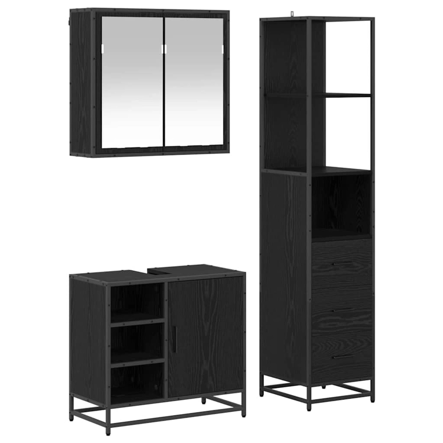 vidaXL Badezimmermöbel Set 3-Tlg Schwarz Eichen-Optik Holzwerkstoff 3402407 günstig online kaufen