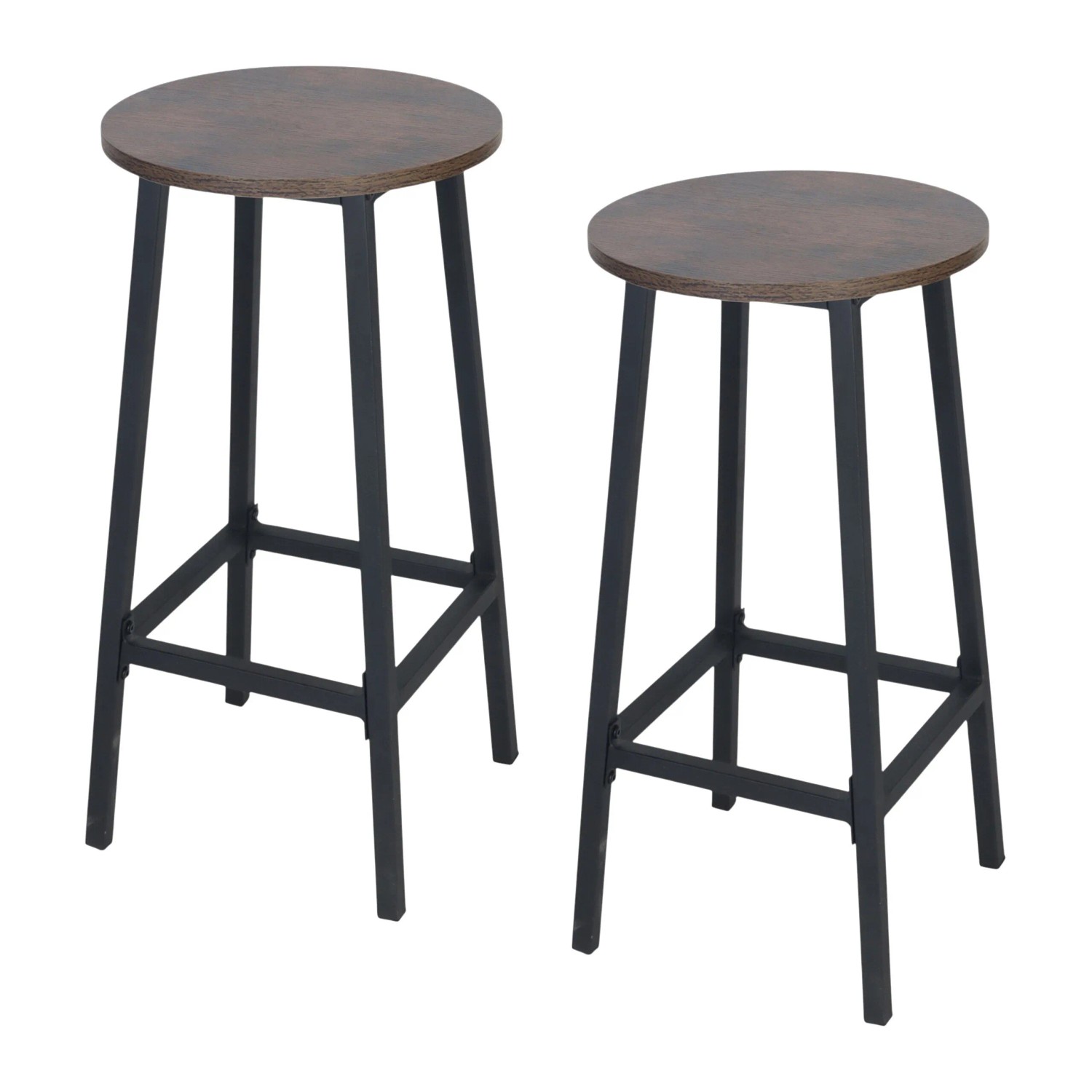 Relaxdays Barhocker 2er Set MDF Eisen Braun Schwarz mit Fußablage Rutschfest 65 cm x 32 cm
