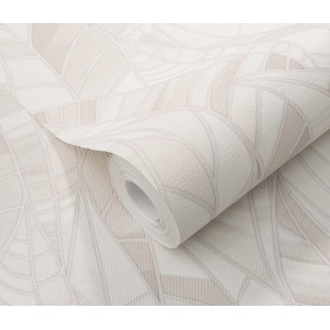 Rolle Erismann Vliestapete Elle Decoration 4 Serenade Creme mit Blattmuster und goldenen Konturen.