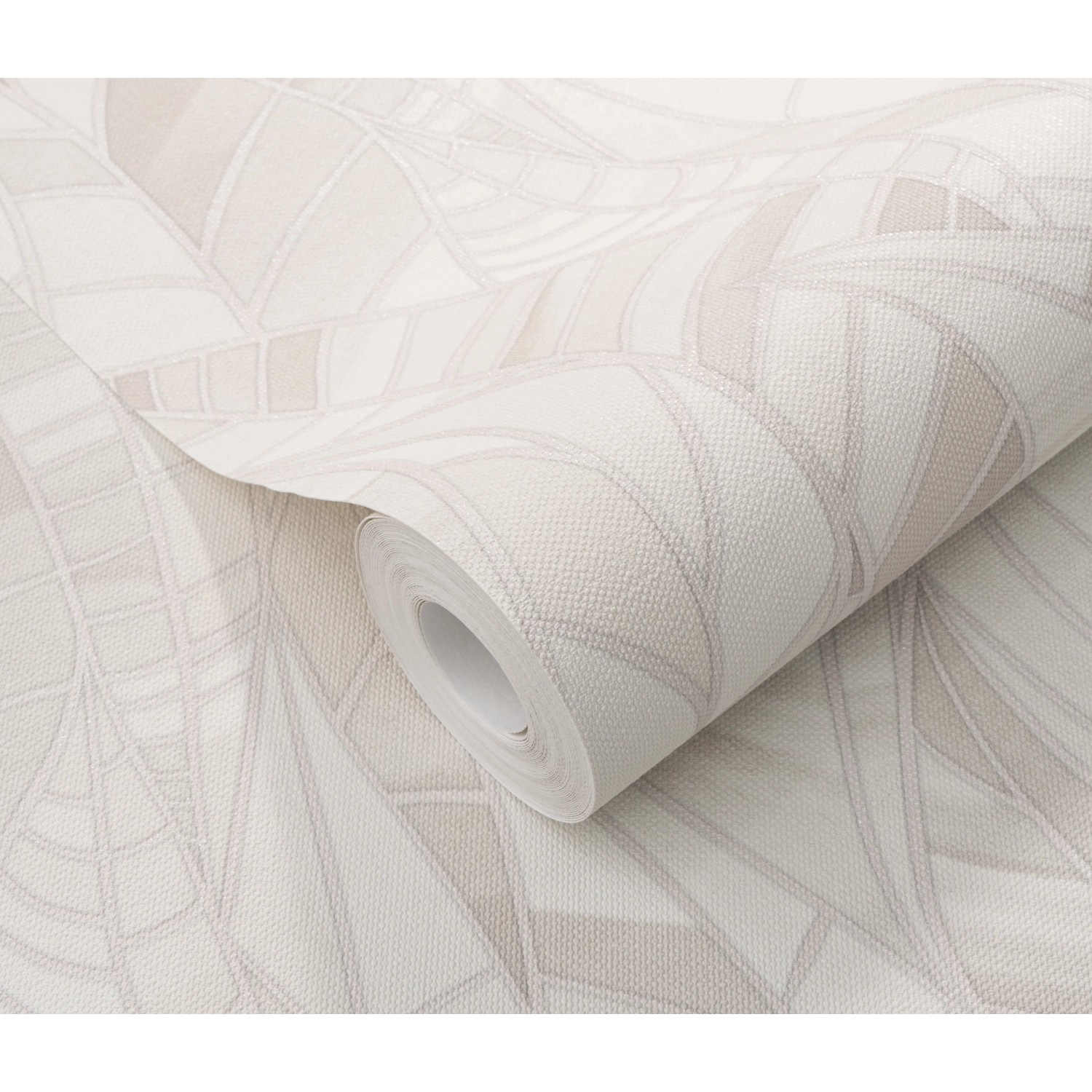 Rolle Erismann Vliestapete Elle Decoration 4 Serenade Creme mit Blattmuster und goldenen Konturen.