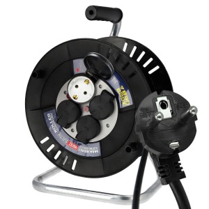 HOROZ Kabeltrommel 40 m IP44 mit 4 Schuko-Steckdosen 3 x 2,5 mm² für Garten und Baustelle