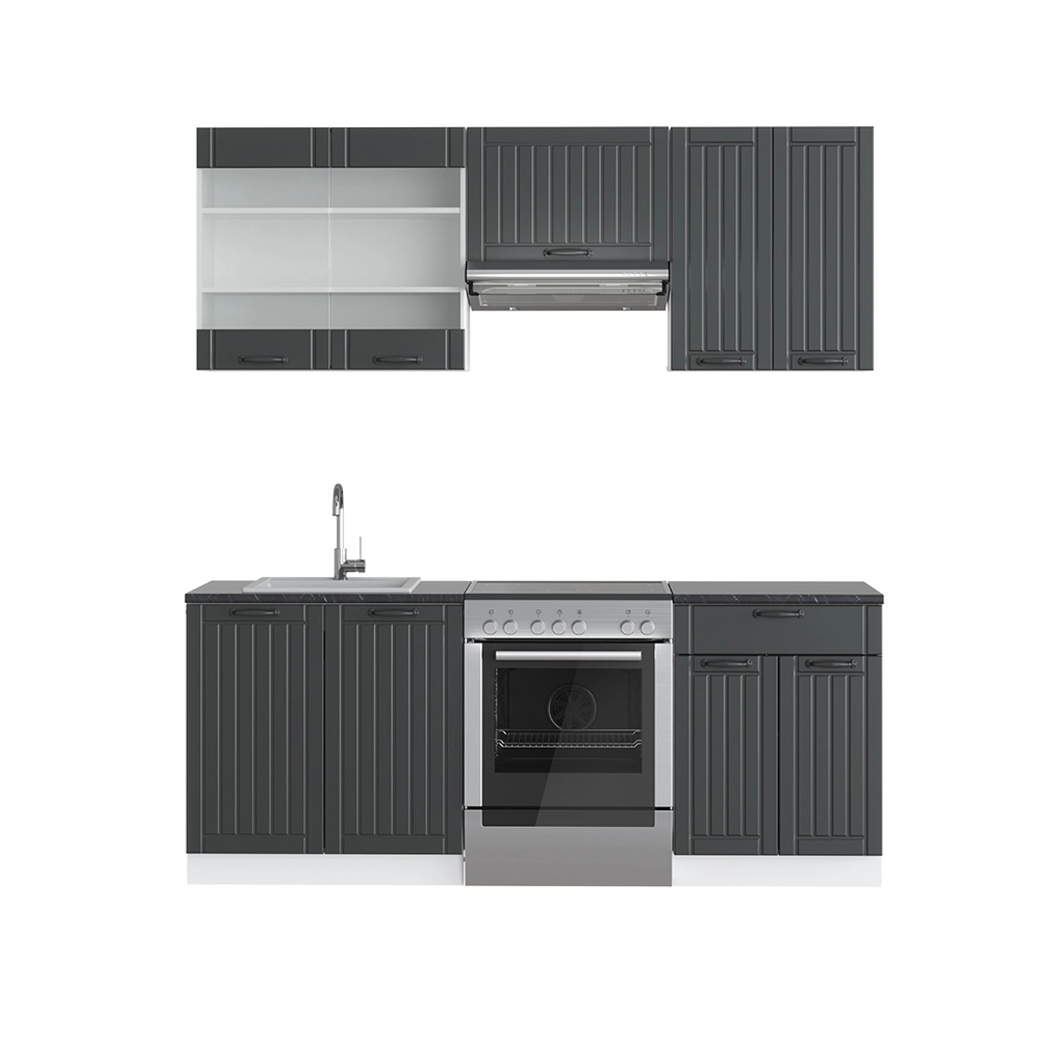Vicco Fame-Line Küchenzeile Anthrazit Landhaus/Weiß 200 cm ohne Arbeitsplat günstig online kaufen