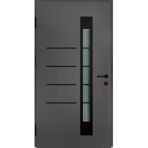 Splendoor Sicherheits-Haustür Berlin Prime RC2K Anthrazit, 100x210 cm, mit Glaseinsatz und Edelstahlapplikationen.