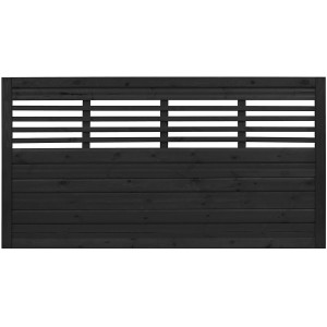 Anthrazitfarbenes Sichtschutzzaun-Element Nicea aus Holz, 90x180 cm, mit gewellten Lamellen.