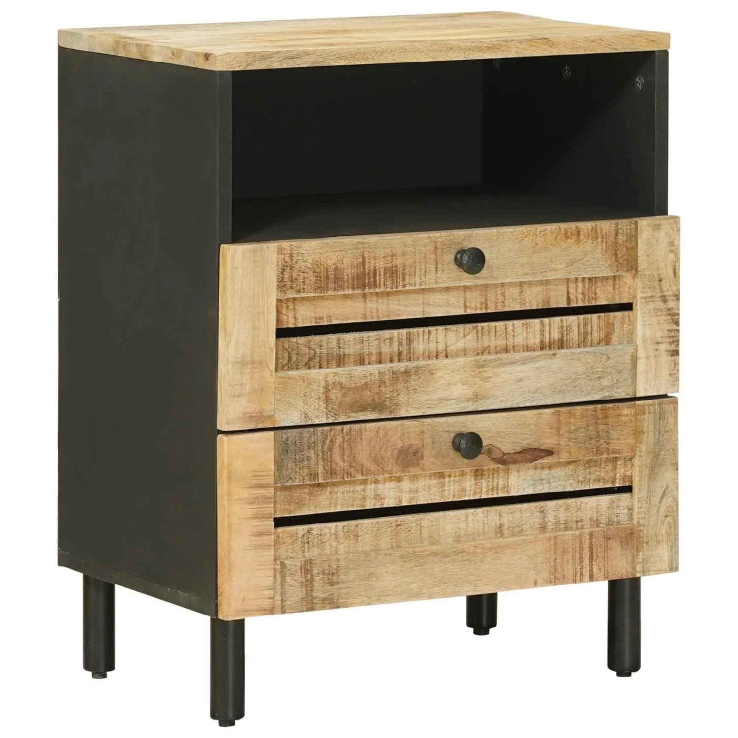 vidaXL Nachttisch Braun und Schwarz 50 x 33 x 60 cm Massivholz Mango 4018854