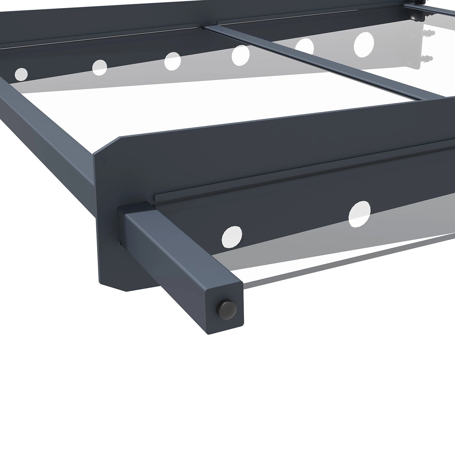 Detailaufnahme des Juskys Vordach Manila 100x80 cm in Dunkelgrau, Stahl und Acrylglas.