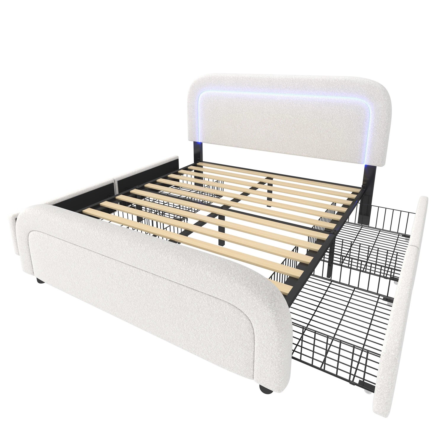 Merax Polsterbett 160x200cm LED USB-C 4 Schubladen Weiß