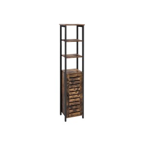 Vasagle Hochschrank in Braun-Schwarz mit 3 offenen Regalen und Schrankfach. Wohnzimmerschrank im Industrie Design.