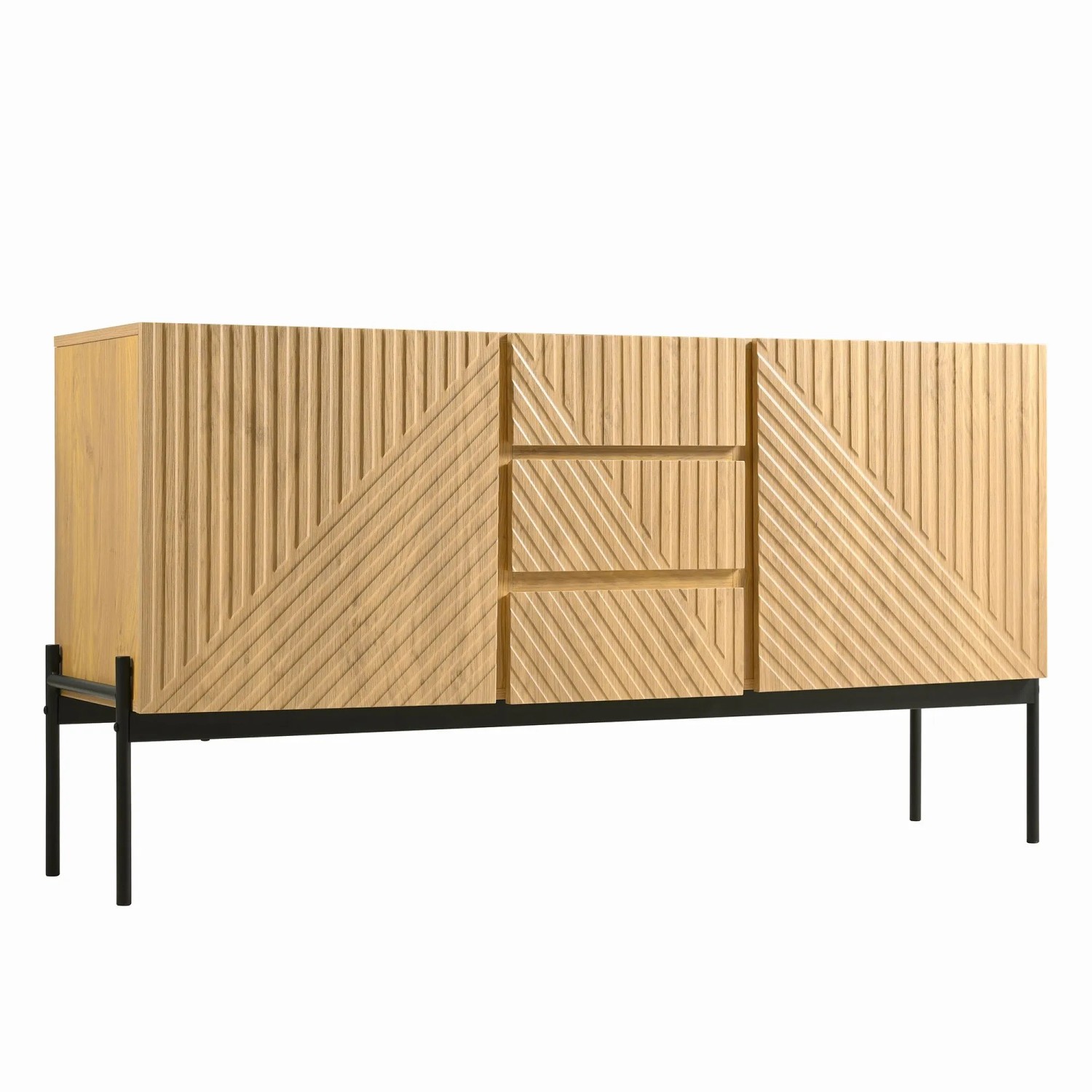 okwish Sideboard mit Türen Schubladen Metallbeinen Wohnzimmer 140x40x75cm Natur