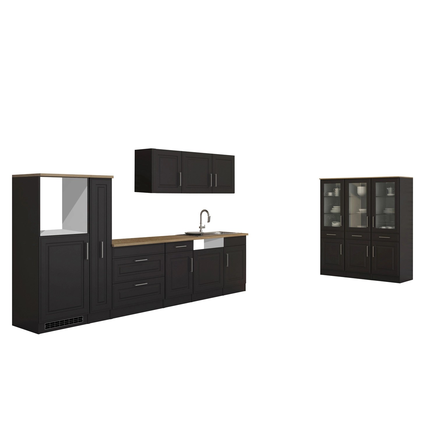 Held Möbel Küchenzeile/Küchenblock Rom 330 cm Landhaus Grau Matt ohne E-Geräte