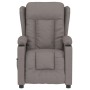 Elektrischer Relaxsessel in Taupe aus Stoff, gepolstert, mit breiten Armlehnen und zwei Getränkehaltern. Komfortabler TV-Sessel.
