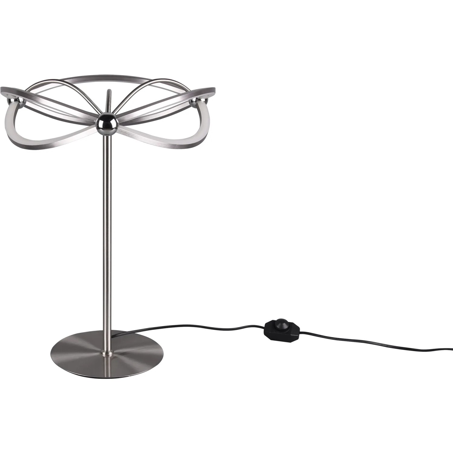 Moderne Trio LED Tischleuchte Charivari in Nickel matt. Design-Tischlampe mit Dimmer für Wohnraum.