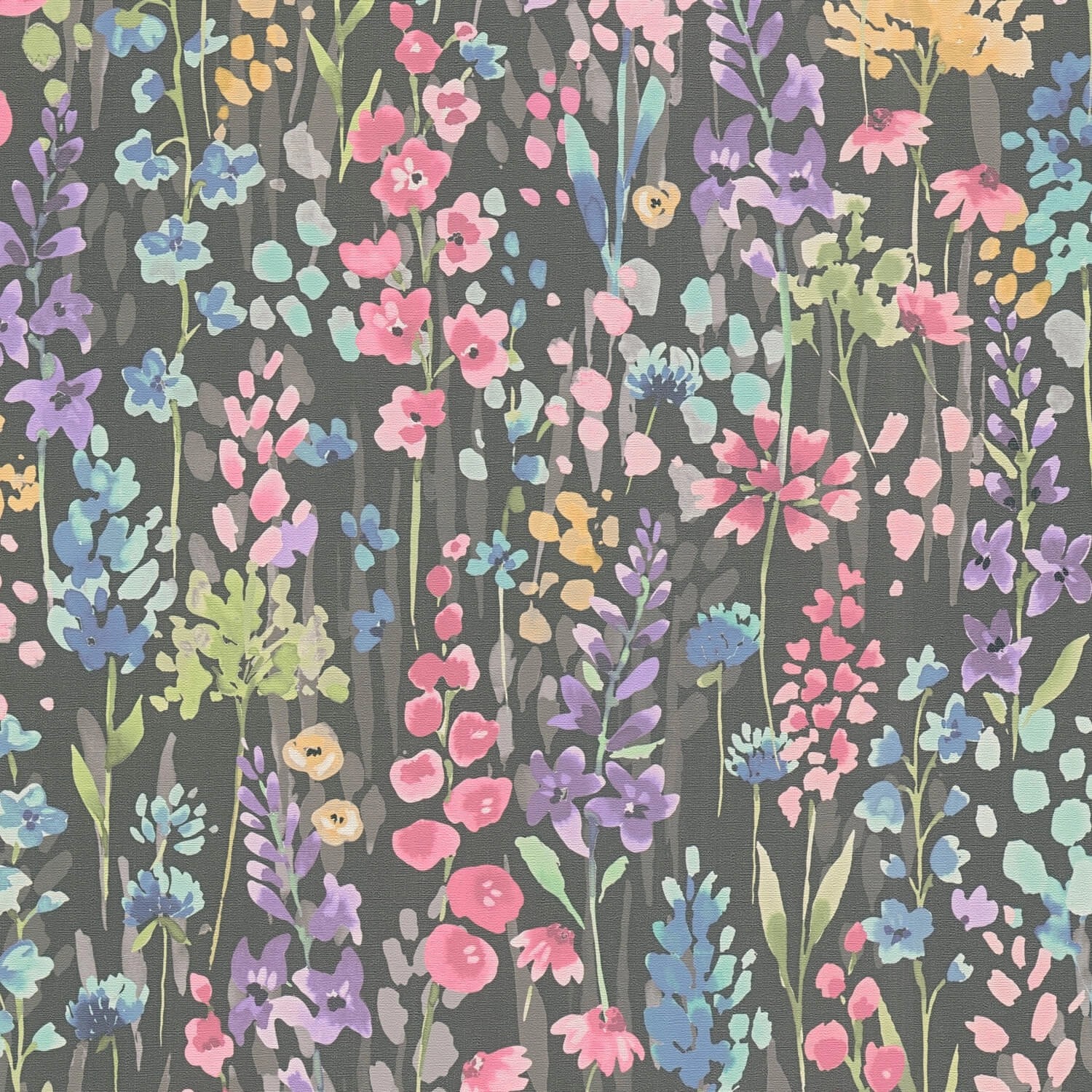 PROFHOME 396064-GU Blumen Tapete Aquarell-Stil Schwarz Pink Blau Grün 0,53 günstig online kaufen