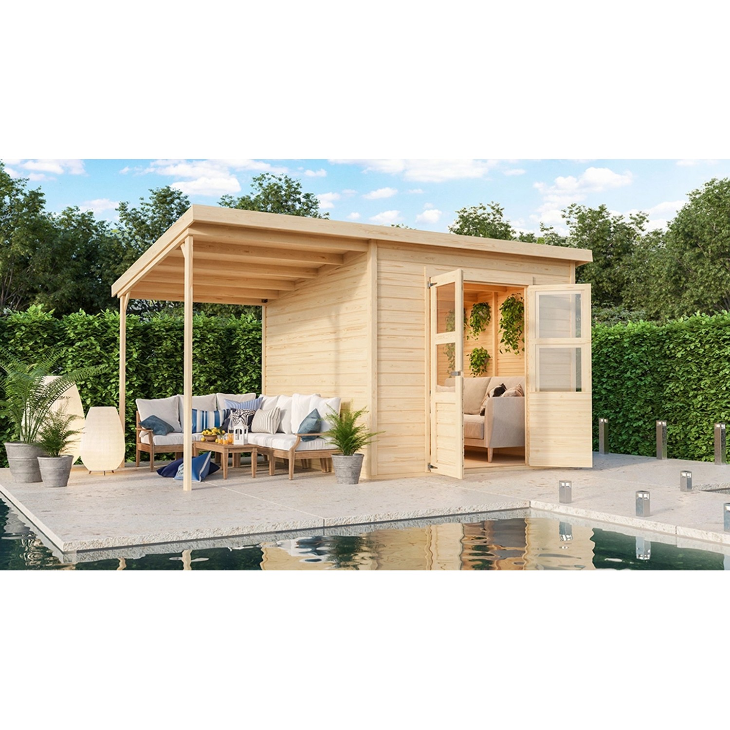 Karibu Holz-Gartenhaus Vellinge Natur Unbehandelt 238 cm x 240 cm günstig online kaufen