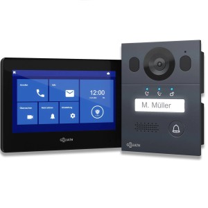 Goliath 2-Draht Video Türsprechanlage mit Monitor und Außenstation in Schwarz/Anthrazit.