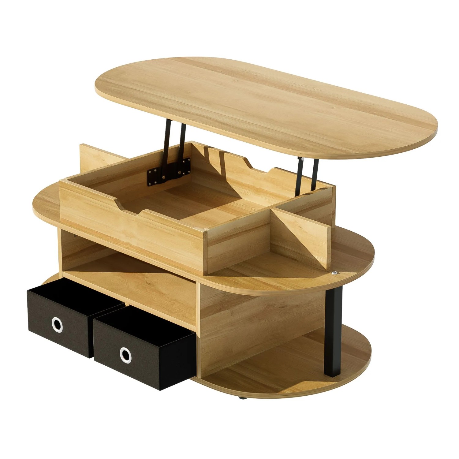 Couchtisch 105x50x45 60 cm mit Hebefunktion Stauraum und Stoffschubladen