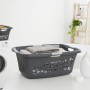 Anthrazitfarbener Rotho Wäschekorb Flowers (50 l) mit Blumendekor und Tragegriffen.