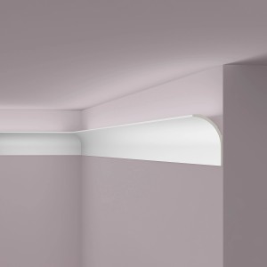Weiße NOEL & MARQUET Eckleiste AD23 für indirekte Beleuchtung an Wand und Decke.
