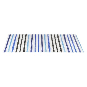 Wenko Badematte Scandic Stripes, 65x200 cm, mit blauen und schwarzen Streifen. Rutschfester Badteppich.