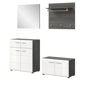 Inn.Furn Garderoben-Set 4-teilig Weiß Hochglanz Grau 175 cm Rumba