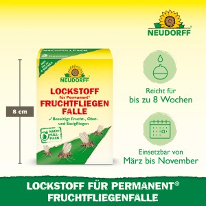 Neudorff Permanent Lockstoff Fruchtfliegenfalle 2er-Set. Nachfüllpackung, reicht bis zu 8 Wochen.