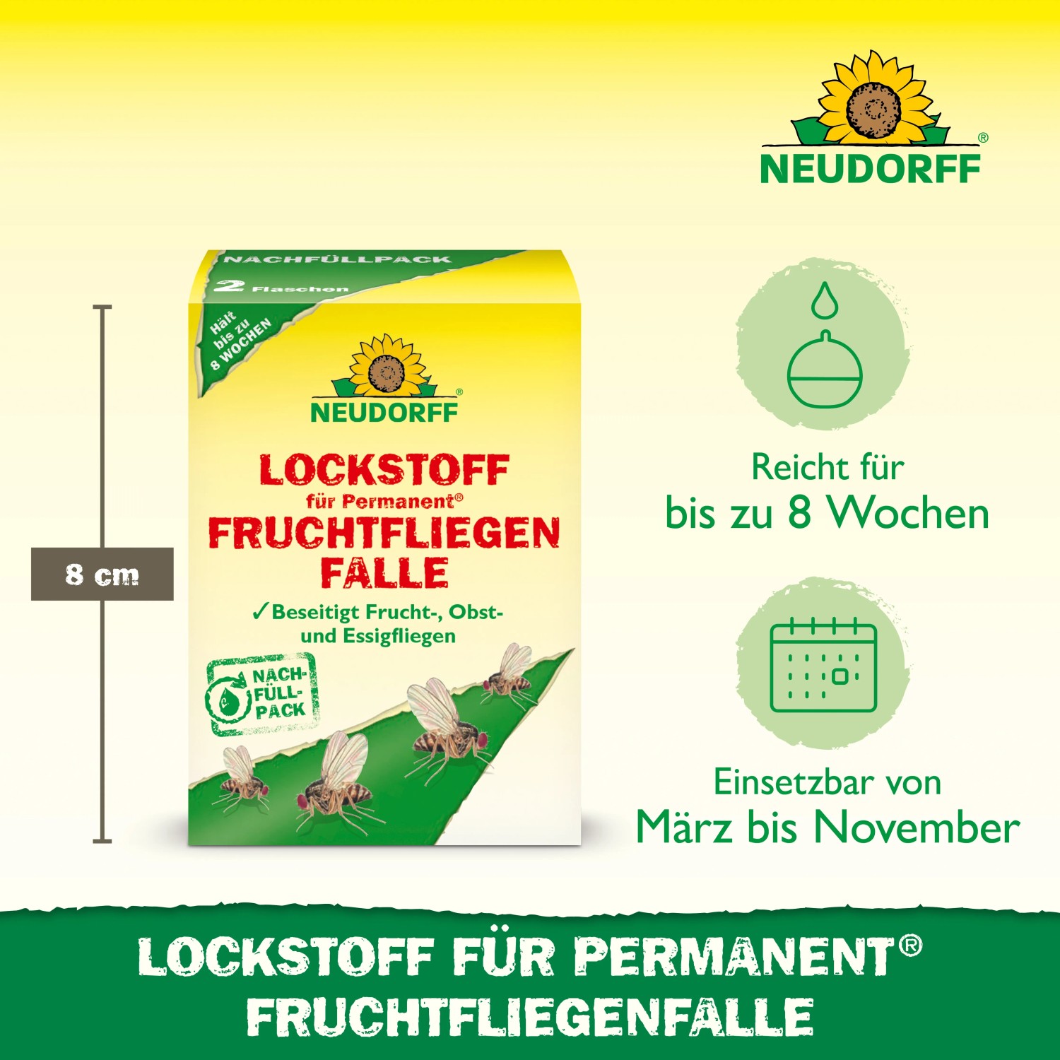 Neudorff Permanent Lockstoff Fruchtfliegenfalle 2er-Set. Nachfüllpackung, reicht bis zu 8 Wochen.