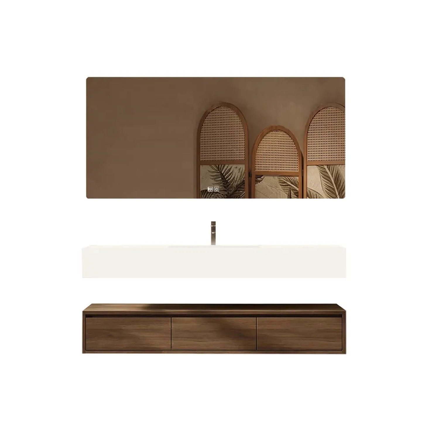 360Home Integriertes Waschbecken Aus Sinterstein Keramik Wandwaschbecken Badezimmerschrank Mit Schublade Und LED Spiegel 120 CM YBTC383120