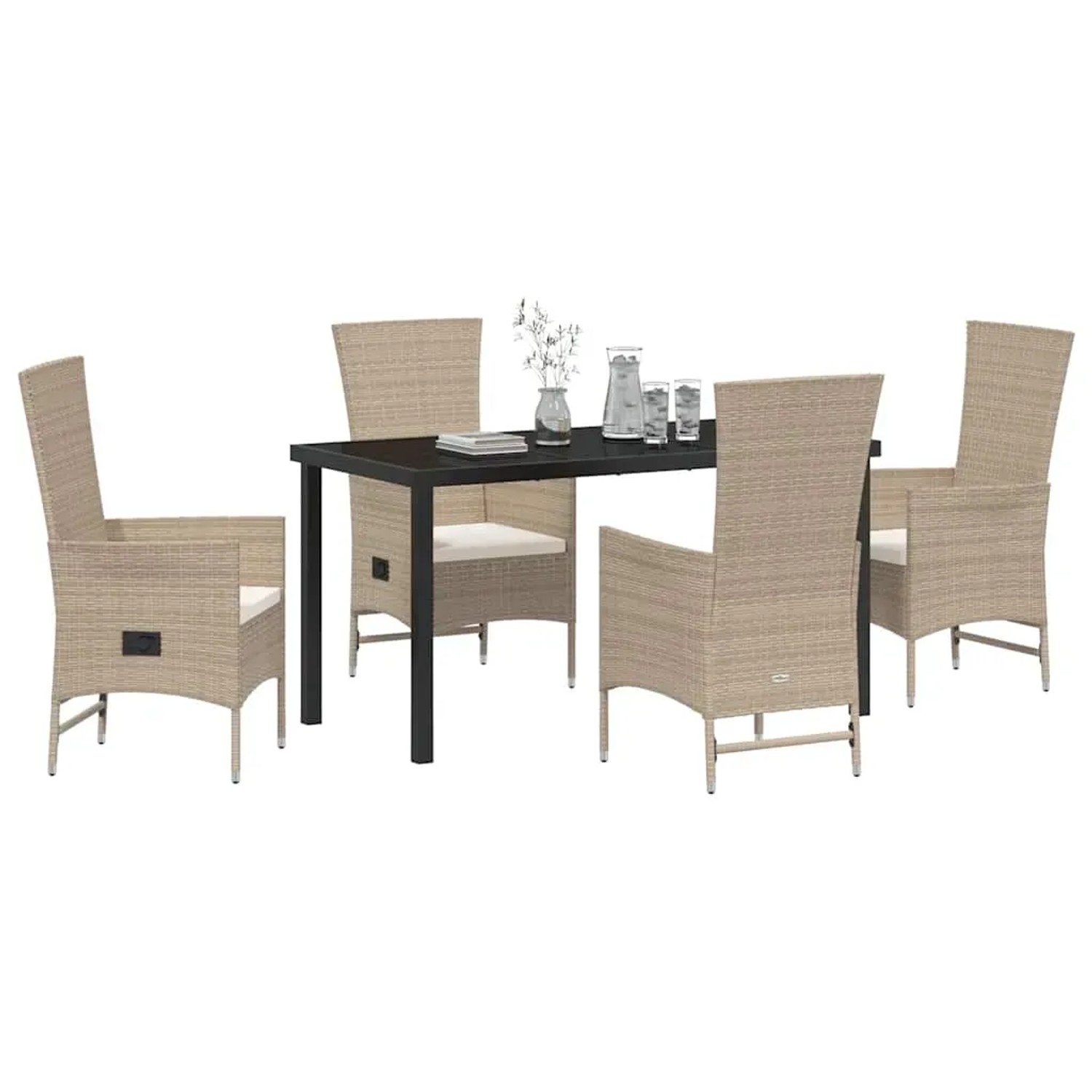 Beige 5-tlg. vidaXL Garten Essgruppe aus Polyrattan mit Tisch und Stühlen inklusive Kissen.
