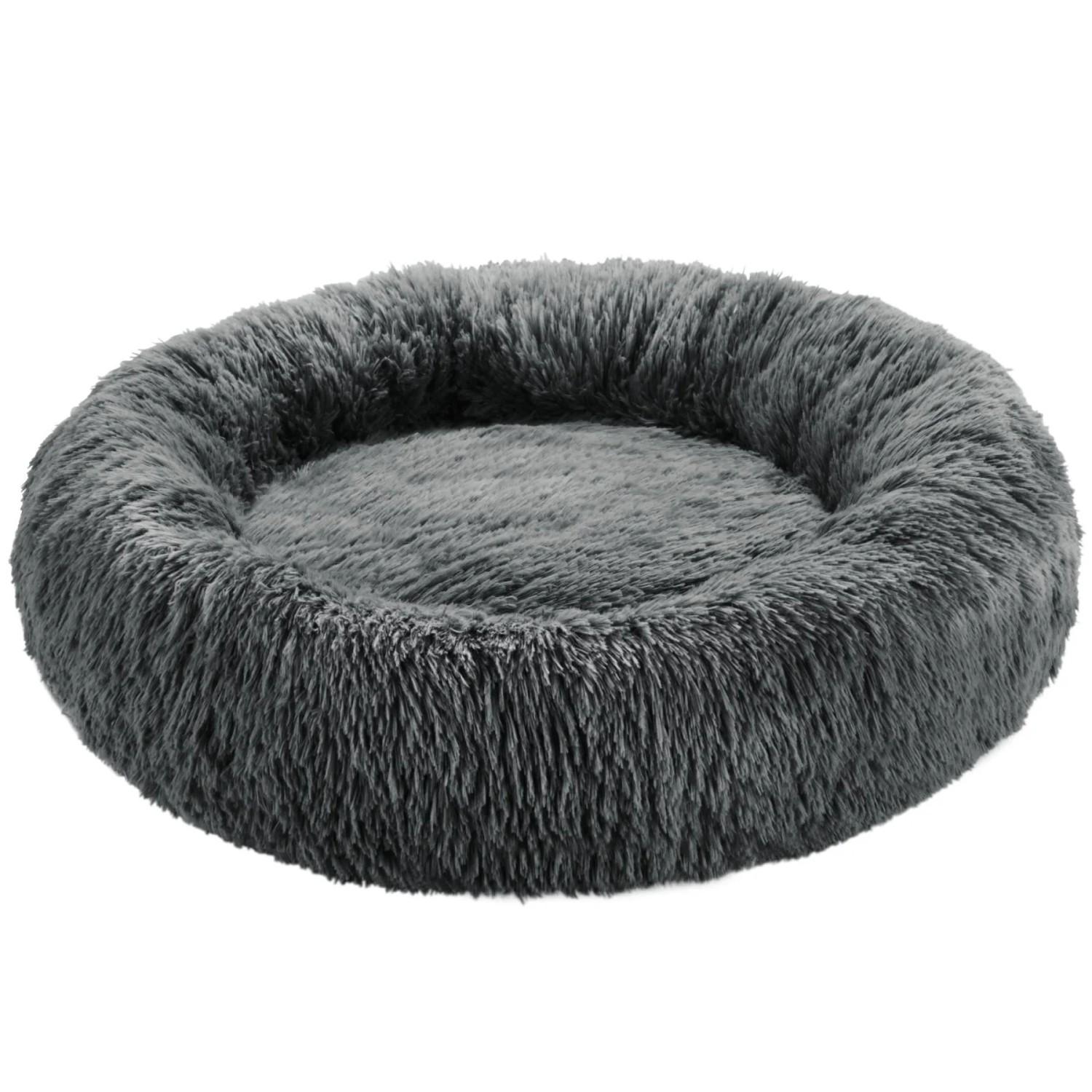 Tectake Hundebett Maja Rund Mit Langem Plüsch Dicke Polsterung Mit Erhöhtem Rand Ø 70 cm 70 x 70 x 22 cm Grau