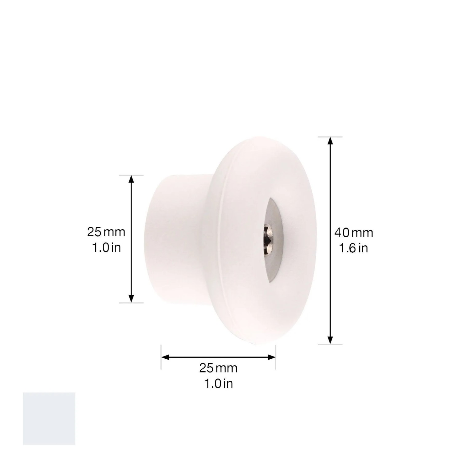 Heller Wandhaken Dot von Wagner, Ø 40 mm, aus Elastomer und Stahl, mit Maßangaben.