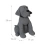 Grauer Stoff-Türstopper in Hundeform mit Fischgratmuster, 28 cm hoch, 1 kg schwer.