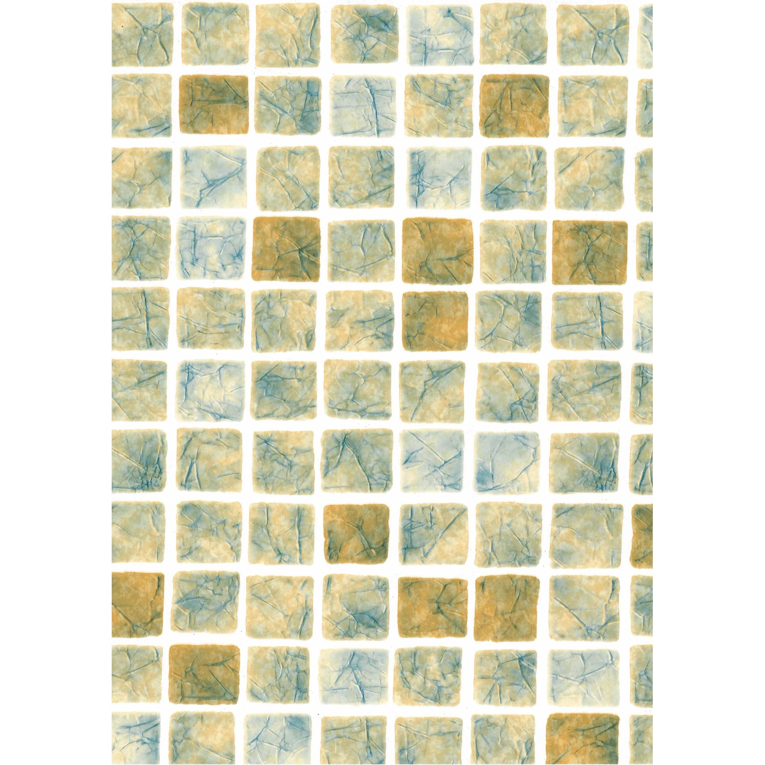 Detailansicht: Mosaik Sand Folie für Weka Holzpool, quadratische Fliesen in Beige- und Blautönen.