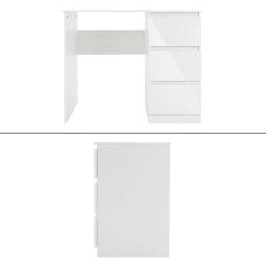 Weißer ML-Design Schreibtisch mit 3 Schubladen, 90x76x50 cm, ideal als kompakter Arbeitstisch.
