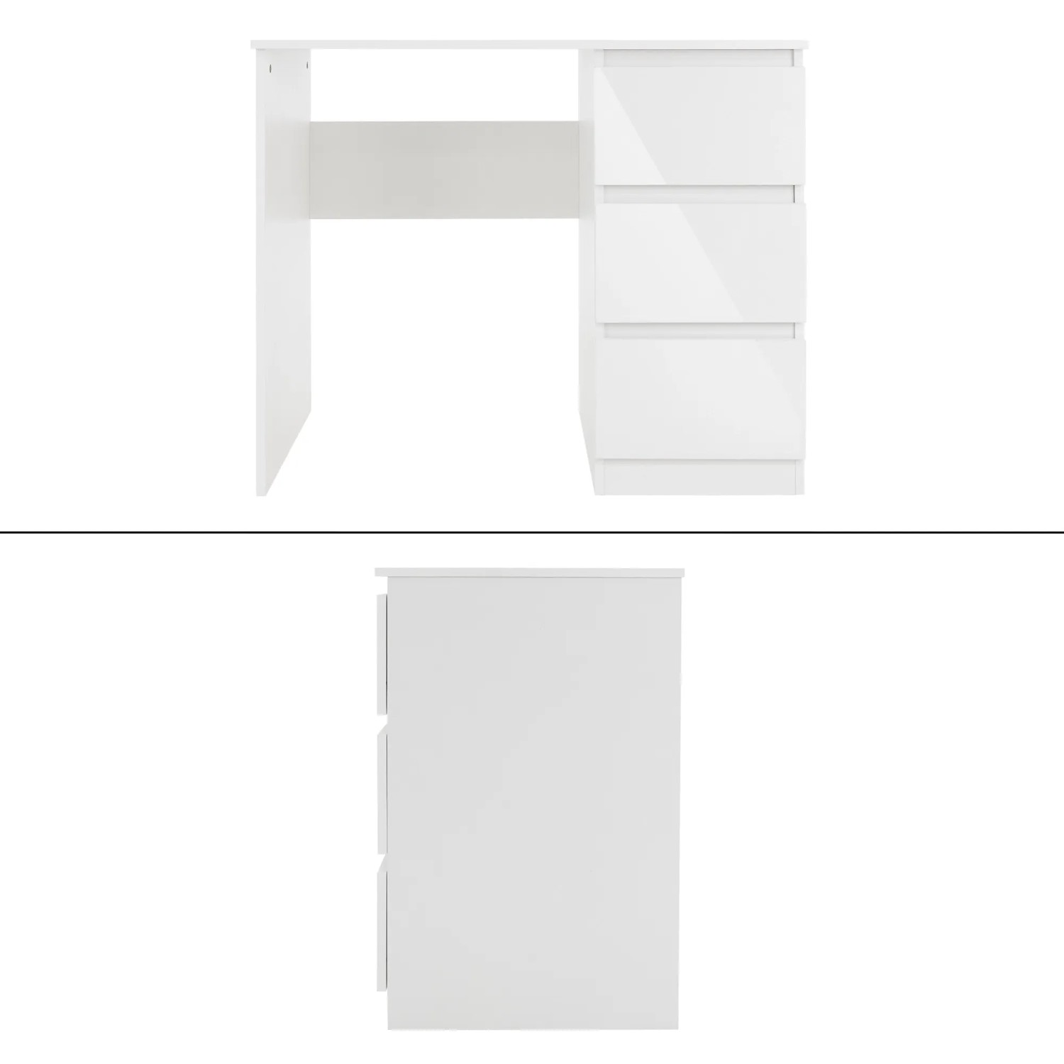 Weißer ML-Design Schreibtisch mit 3 Schubladen, 90x76x50 cm, ideal als kompakter Arbeitstisch.