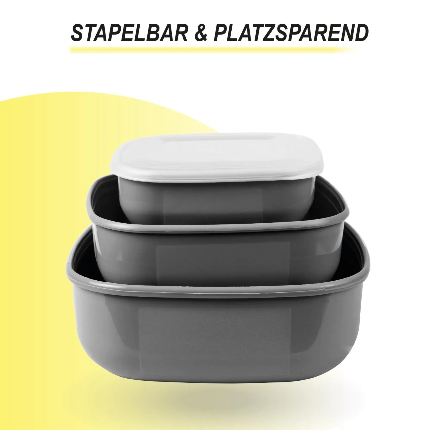 Bestgoodies Vorratsdosen 9er Set, eckig, grau, gestapelt. Ideal zur Aufbewahrung von Lebensmitteln.