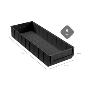 Schwarze PROREGAL ESD Industriebox, 6 Liter, für Aufbewahrungssysteme im Lager oder Werkstatt.