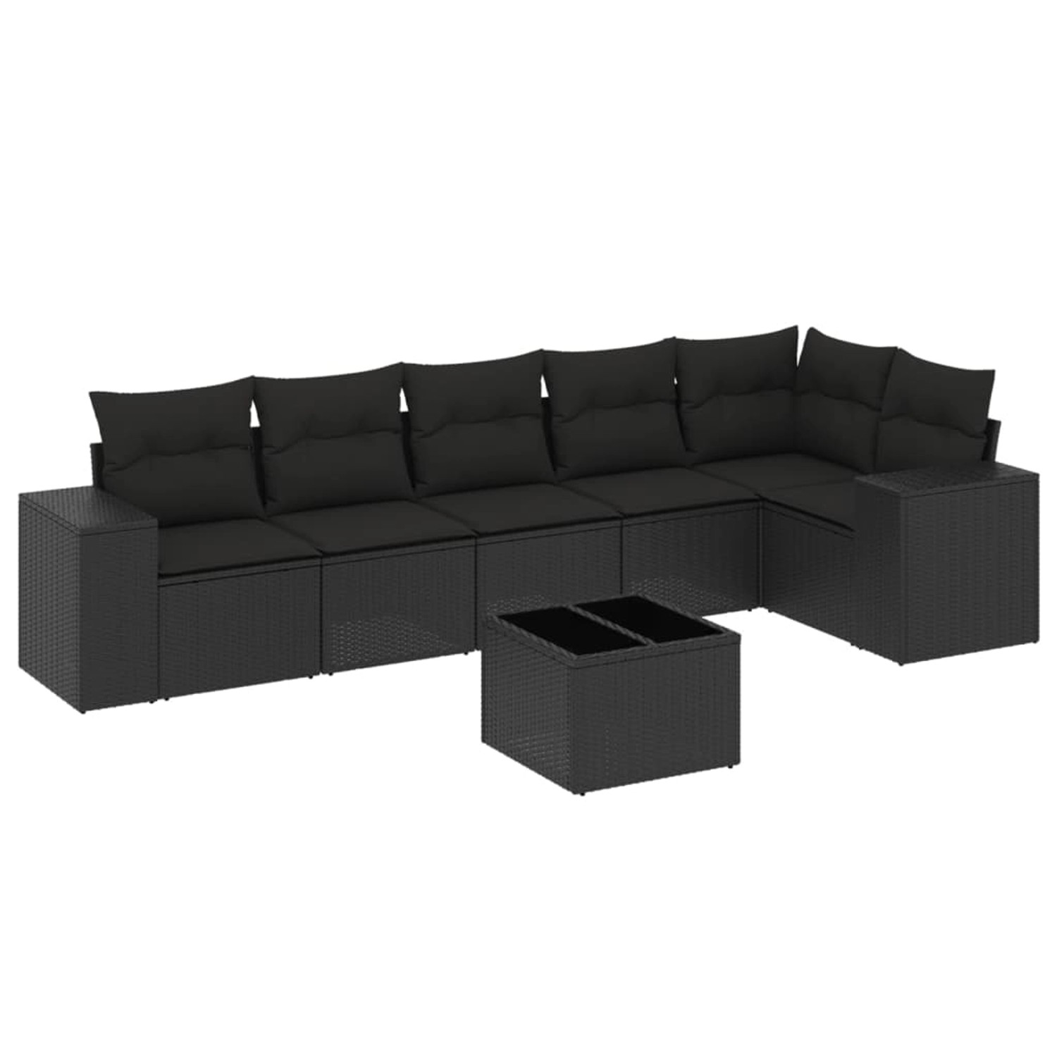 vidaXL 7-Tlg Garten-Sofagarnitur mit Kissen Schwarz Poly Rattan 3254932 günstig online kaufen