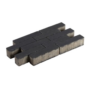 Dunkelgraue Diephaus Lira Basalt Riemchen, rechteckige Pflastersteine in einem Muster. Robust für Gartenwege und Einfahrten.