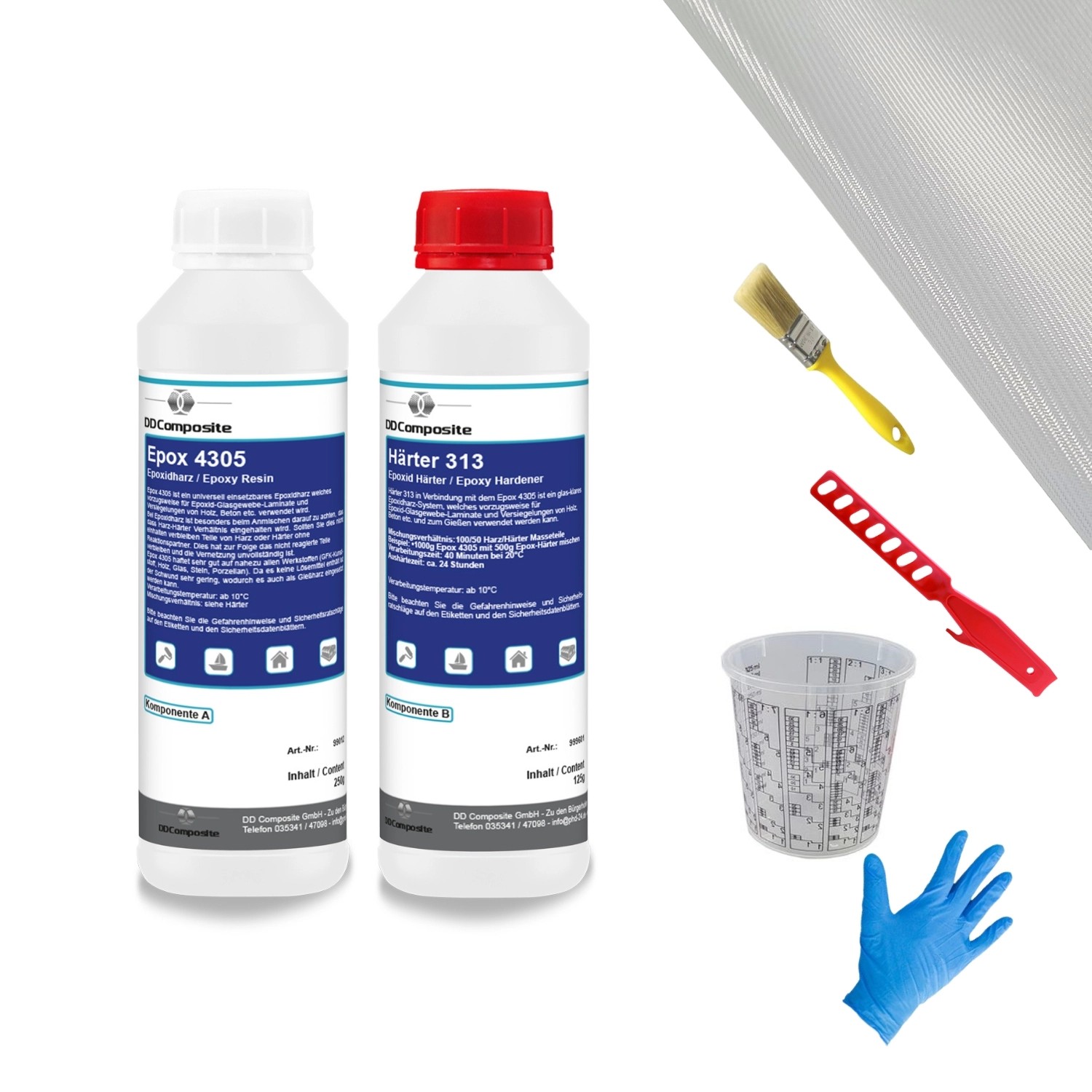 DD Composite Epoxidharz Reparaturset 0,375kg + 2m² Glasfilamentgewebe